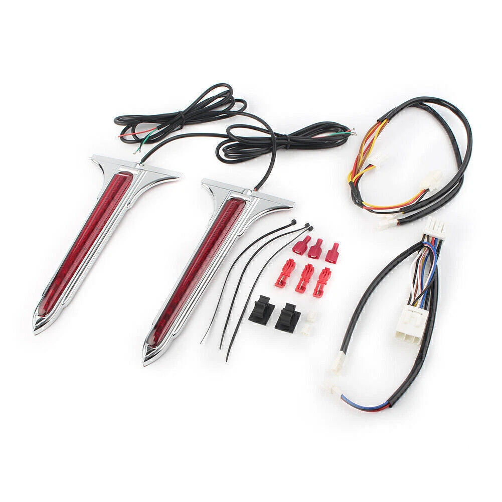 2 x Chrome LED Rear Saddlebag Accent Lights with Red Lens for Harley Touring