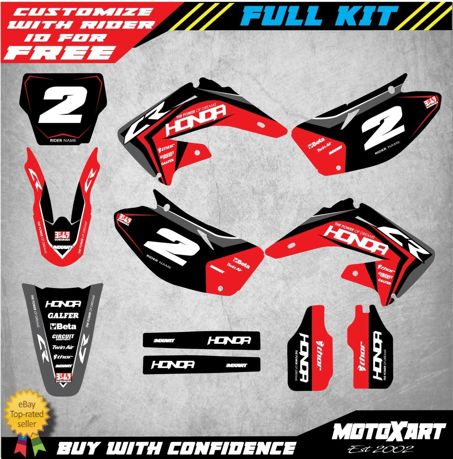 Full Custom Graphic Kit for Honda CR 250 (2002-2012) - SPARK STYLE Decals