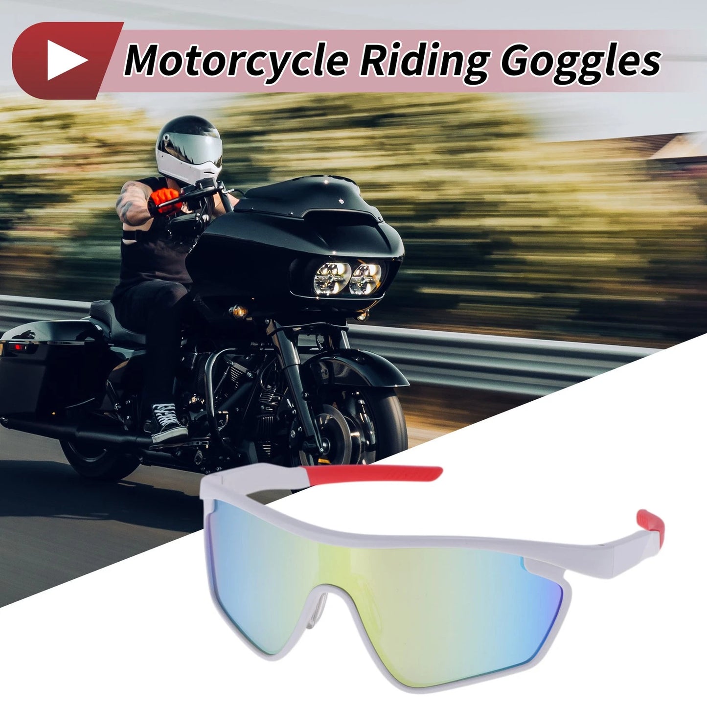 1 Pc Motorcycle Riding Goggles Gold Tone Lens White Frame PC Sunglasses for Motorcycle