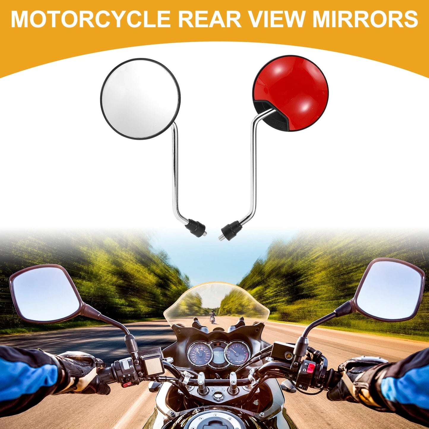 Rear View Mirrors 2 x Handlebar for M8 Motorcycle Silver Tone Red Iron Plastic
