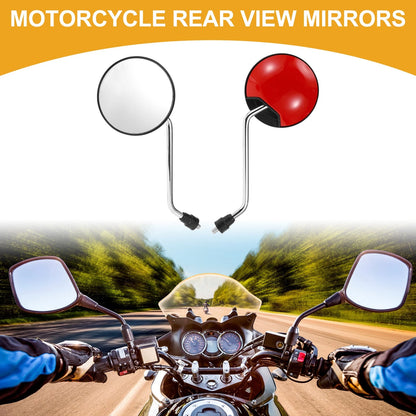 Rear View Mirrors 2 x Handlebar for M8 Motorcycle Silver Tone Red Iron Plastic