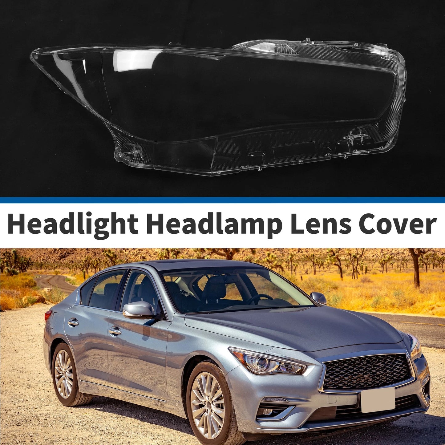 Front Right Headlight Lens Cover Infiniti Q50 (2014 - 2021) PC Clear