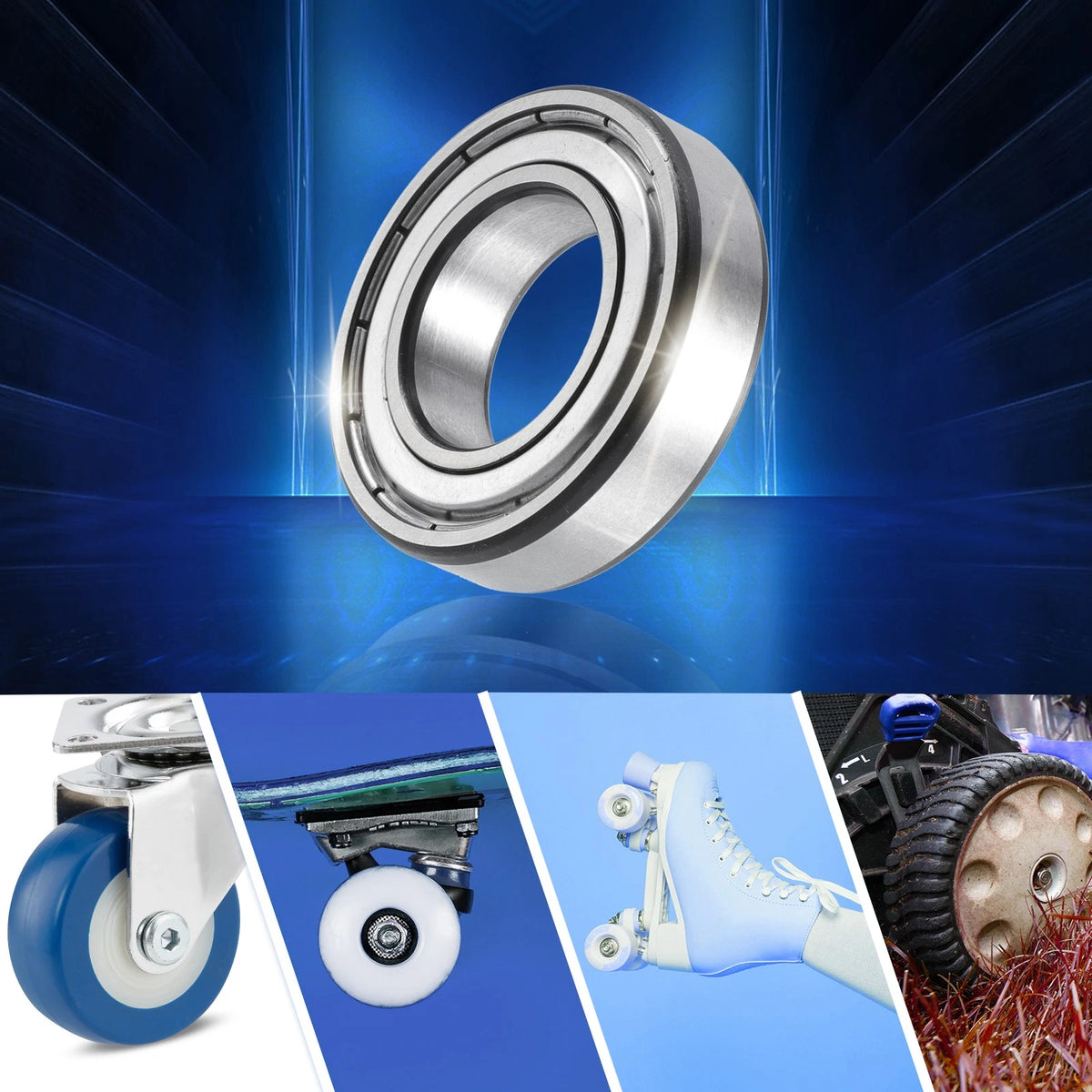 4pcs 25x47x12mm Car Single Row Deep Groove Ball Bearings Silver Tone for Car