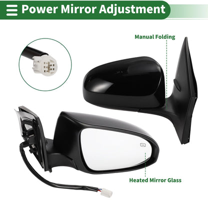 Right Door Mirror for Toyota Corolla Manual Folding Gloss Black (2014-2019)