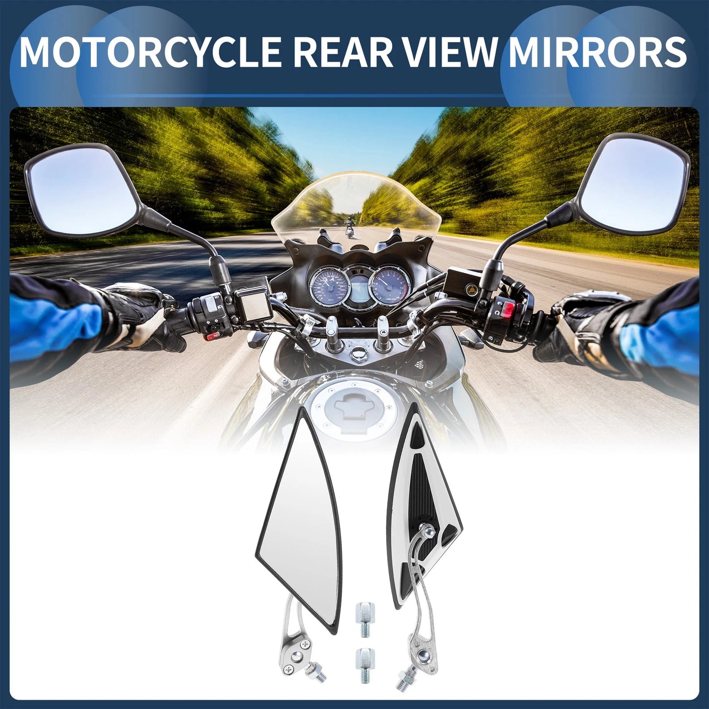 M8/M10 Rear View Mirrors Handlebar Mirrors Silver Tone White Plastic for Motorcycle