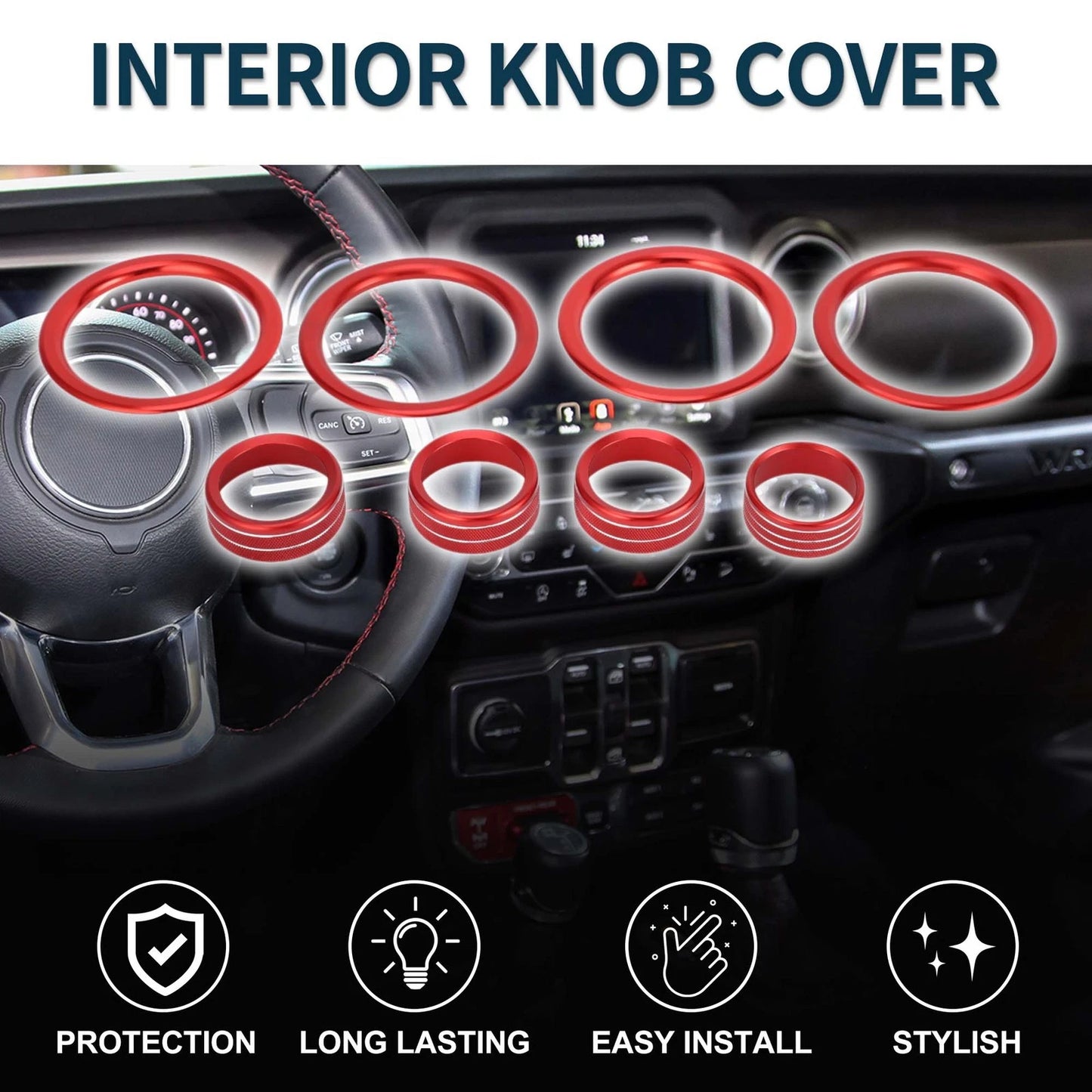 AC Media Headlight Switch Knob Cover for Jeep Gladiator JT (2020-2023) 8 Pcs