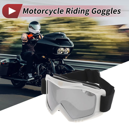 Motorcycle Riding Goggles Silver Tone Lens White Frame PC Cycling Sunglasses