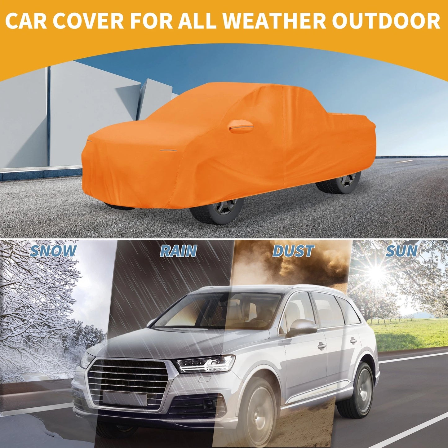 Waterproof All Weather Car Cover for Chevy Silverado (2014-2023) - Orange 210D-PU