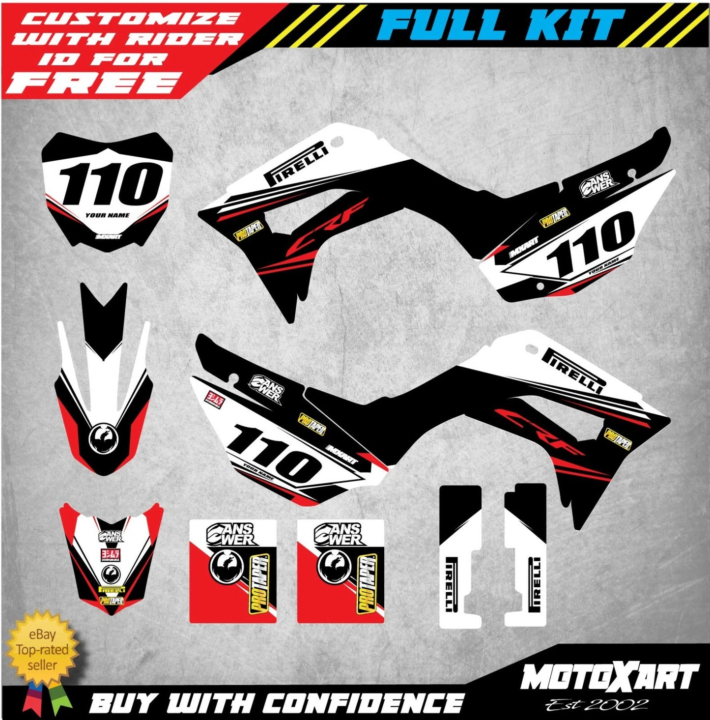 Custom Sticker Kit for Honda CRF 110 (2019-2020) - EURO RED