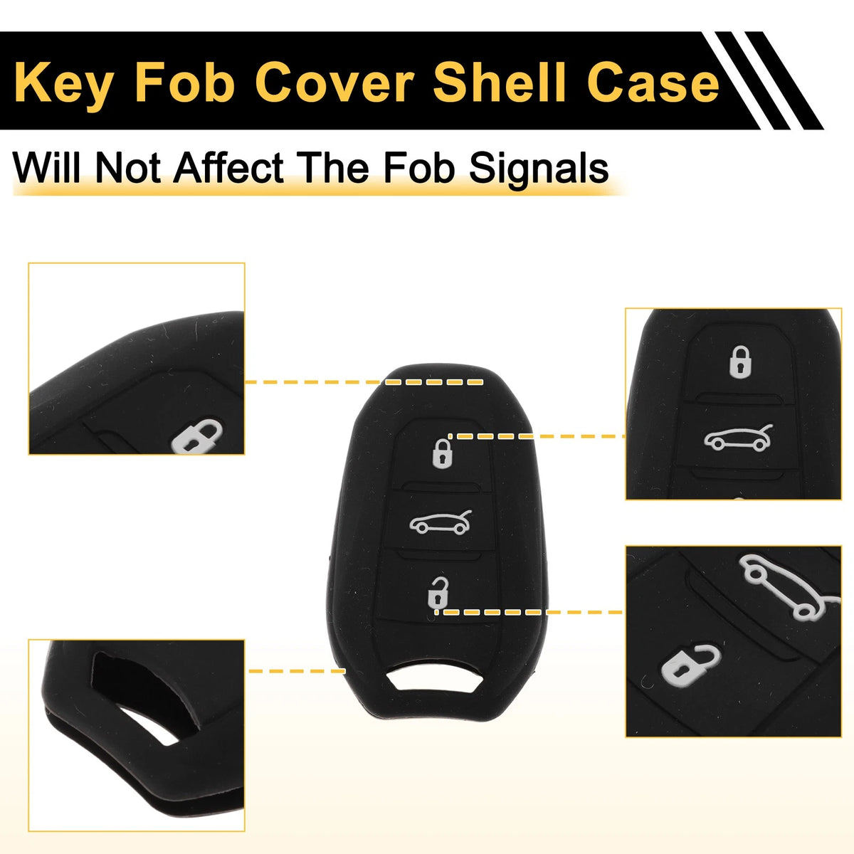 Black Key Fob Shell Cover Case for Peugeot 208/e208 (2019-2023)