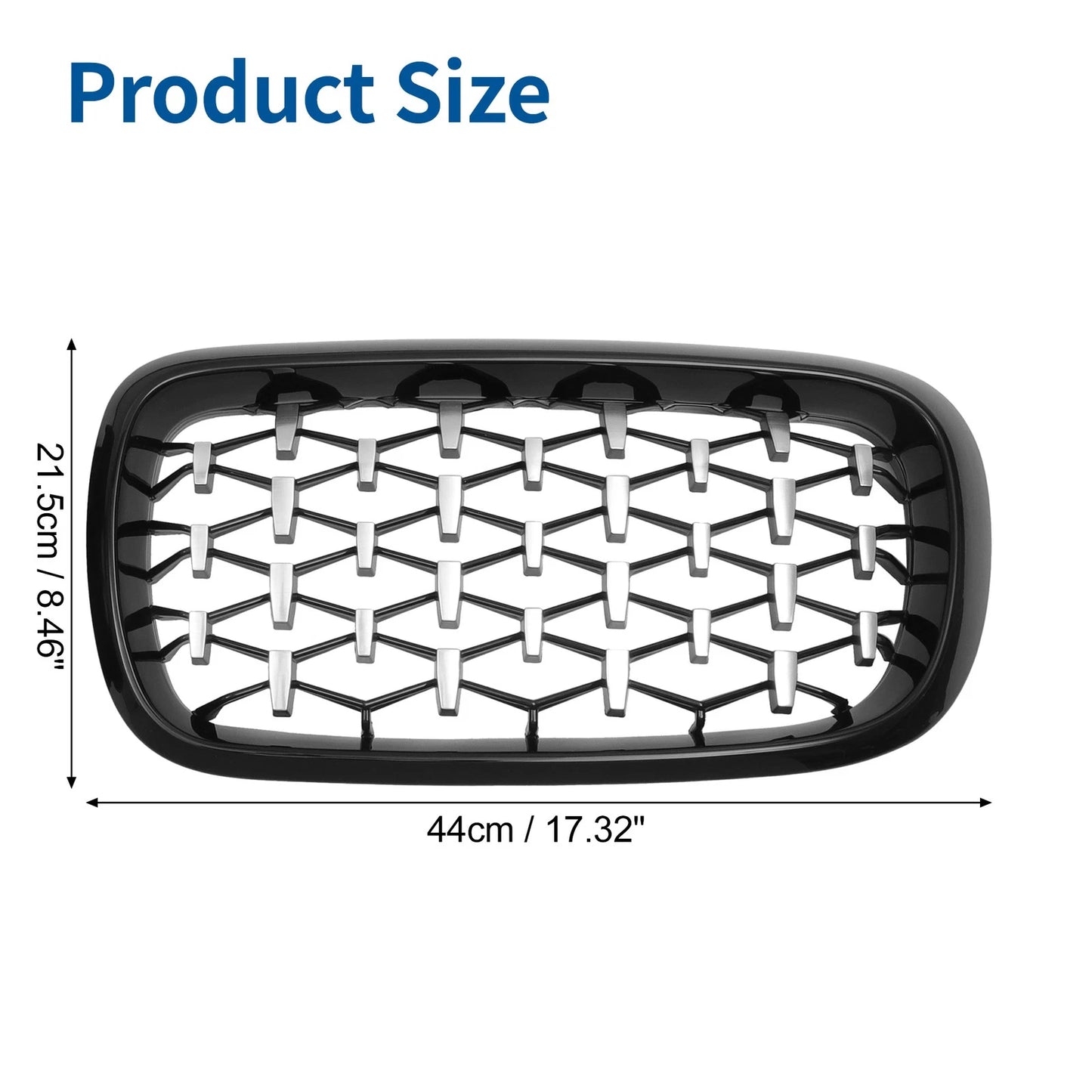 Front Hood Bumper Grille for BMW X5 2014-2016 - 1 Pair Black Silver Tone