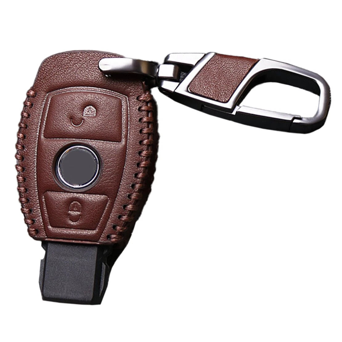 Brown PU Leather Key Fob Cover for Benz A B C E G R Class CLS GL