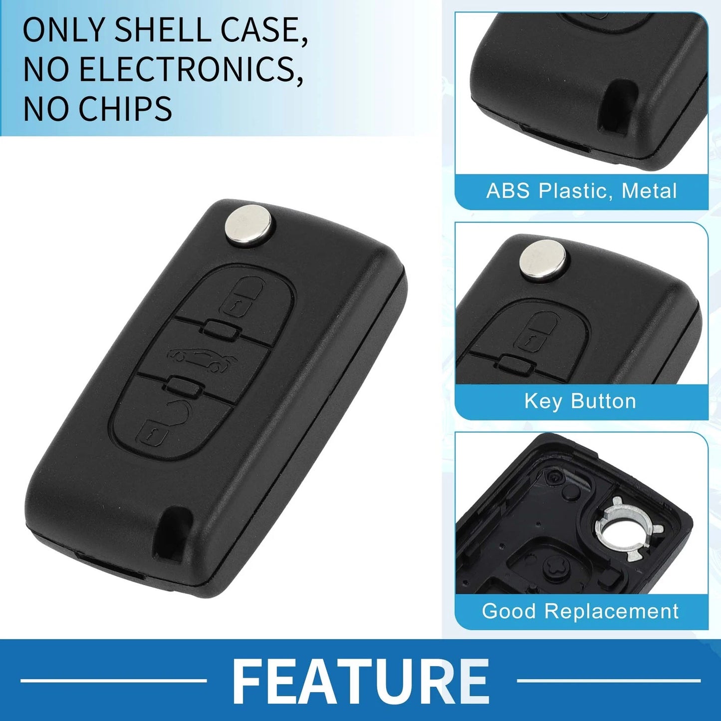 3 x Keyless Entry Remote Key Fob Shell Case for Peugeot 207 (2006-2014)