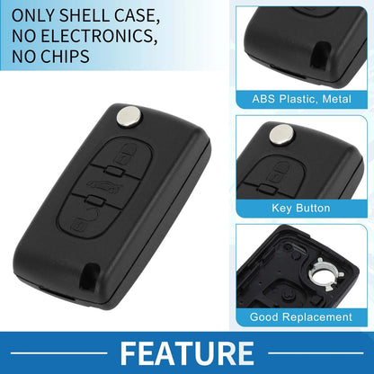 3 x Keyless Entry Remote Key Fob Shell Case for Peugeot 207 (2006-2014)