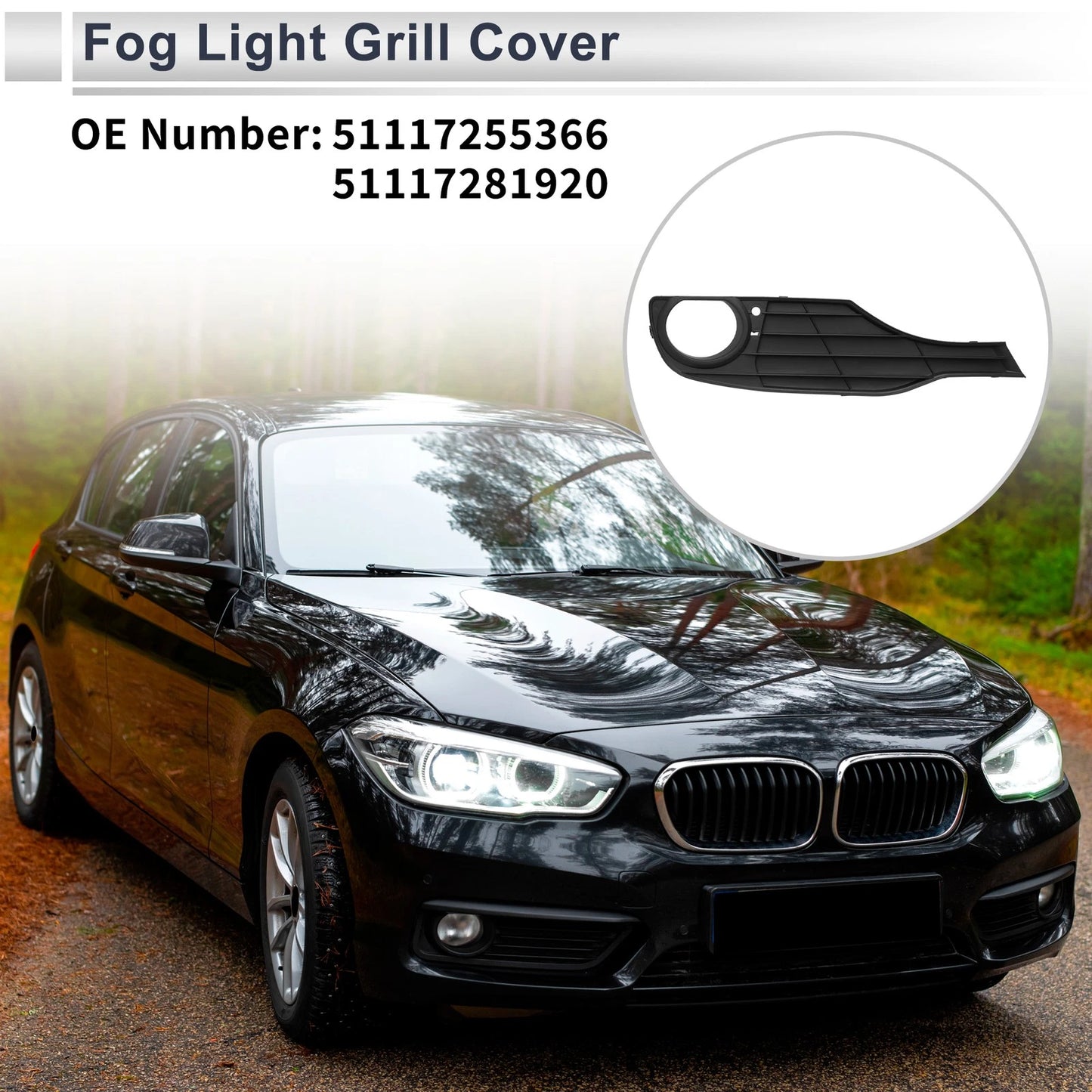Right Front Fog Light Grill for BMW 320i (2013-2015) - 1pc Black