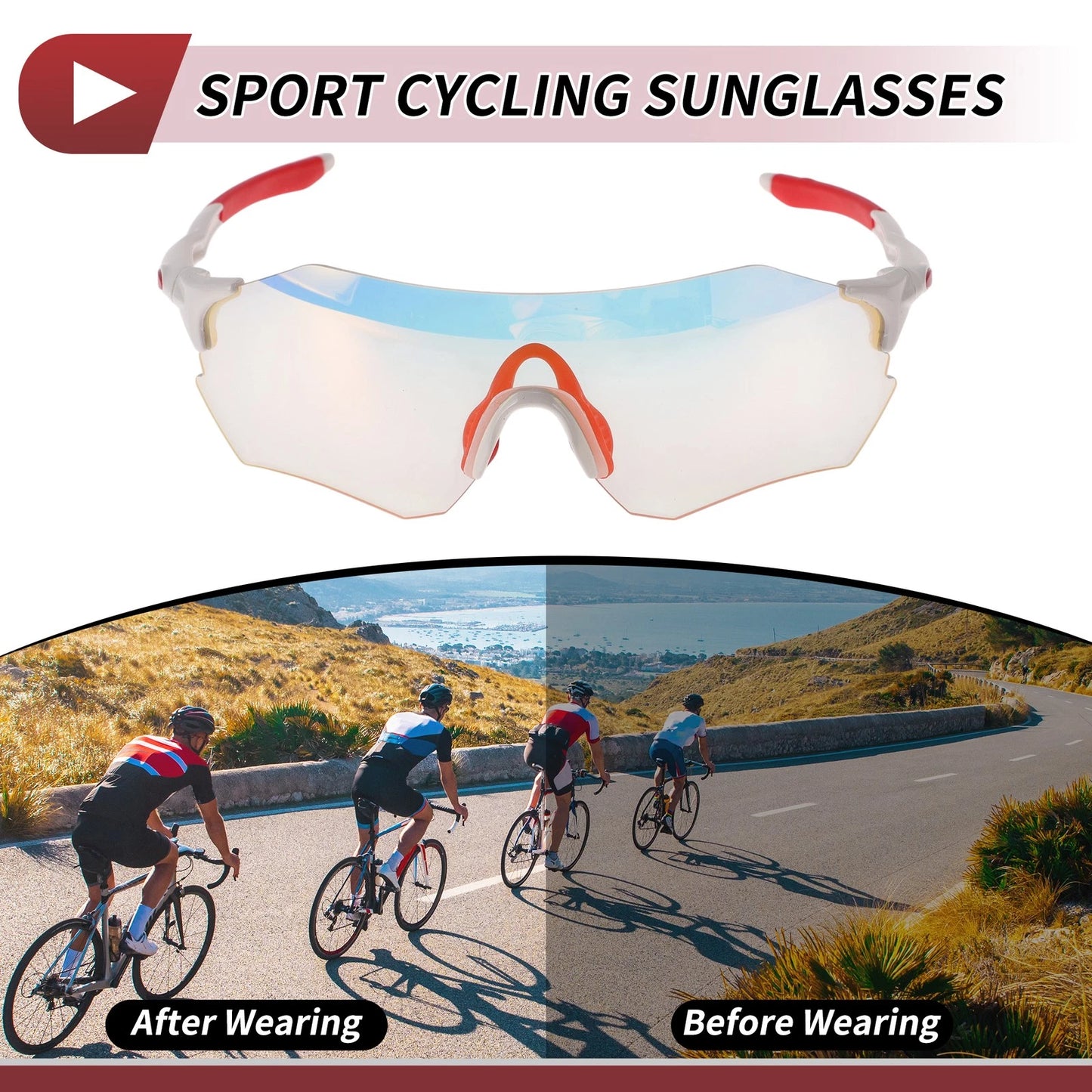 Motorcycle Riding Goggles Light Red Lens White Red Frame PC TPU