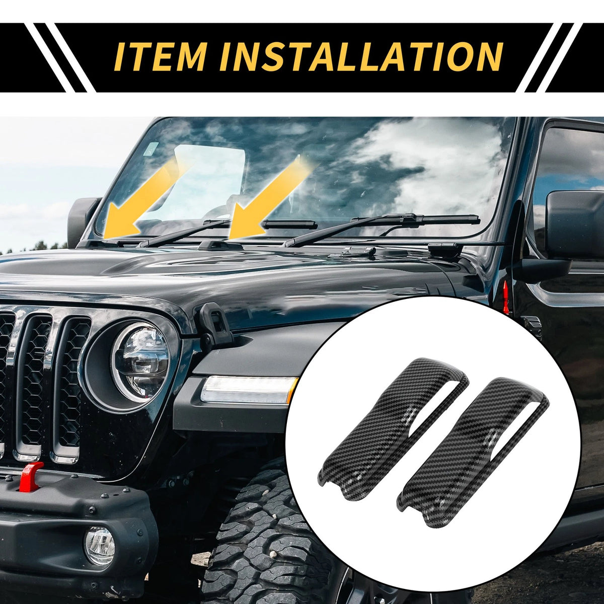 2 x Engine Hood Hinge Covers for Jeep Wrangler JL JLU (2018-2022) Carbon Fiber