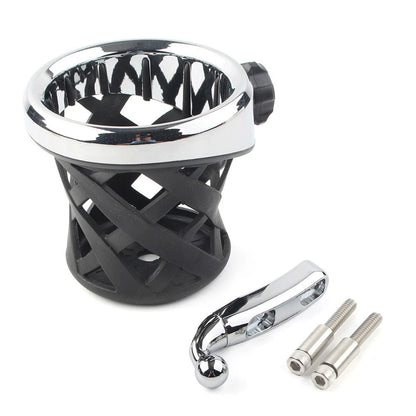 Handlebar Cup Holder Drink w/Mesh Basket for Harley Dyna, Fatboy, Tour Glide
