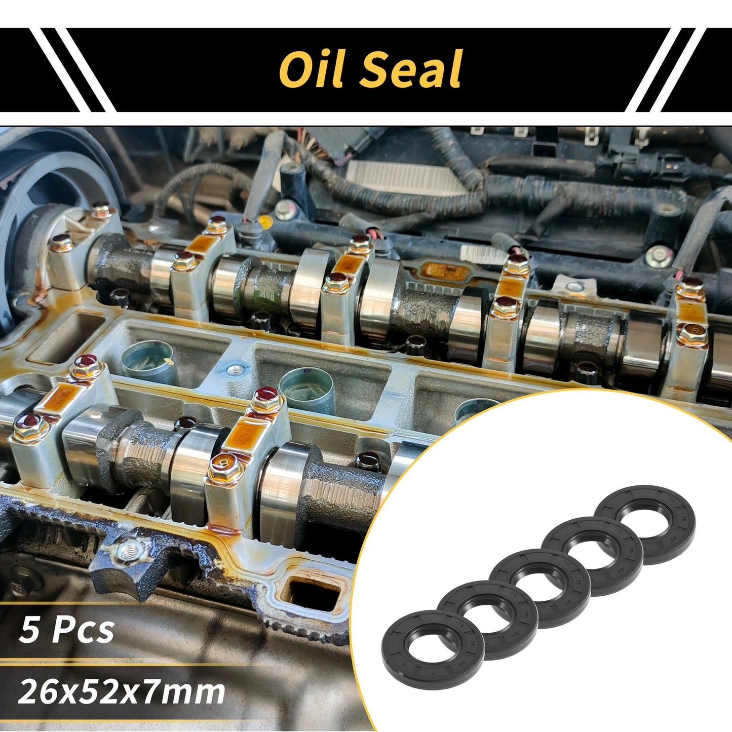 Oil Seal 26x52x7mm 5 Pcs NBR Rubber Seal Ring Rotary Shaft for Make Model