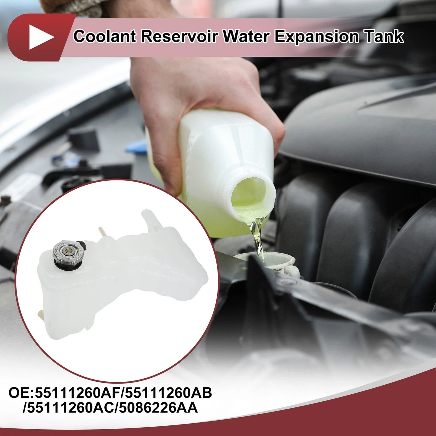 Coolant Expansion Overflow Tank with Cap for Dodge Challenger 1 Set