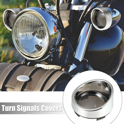 2 x Turn Signal Light Covers Silver Tone Visors for Harley Dyna Smoked Black