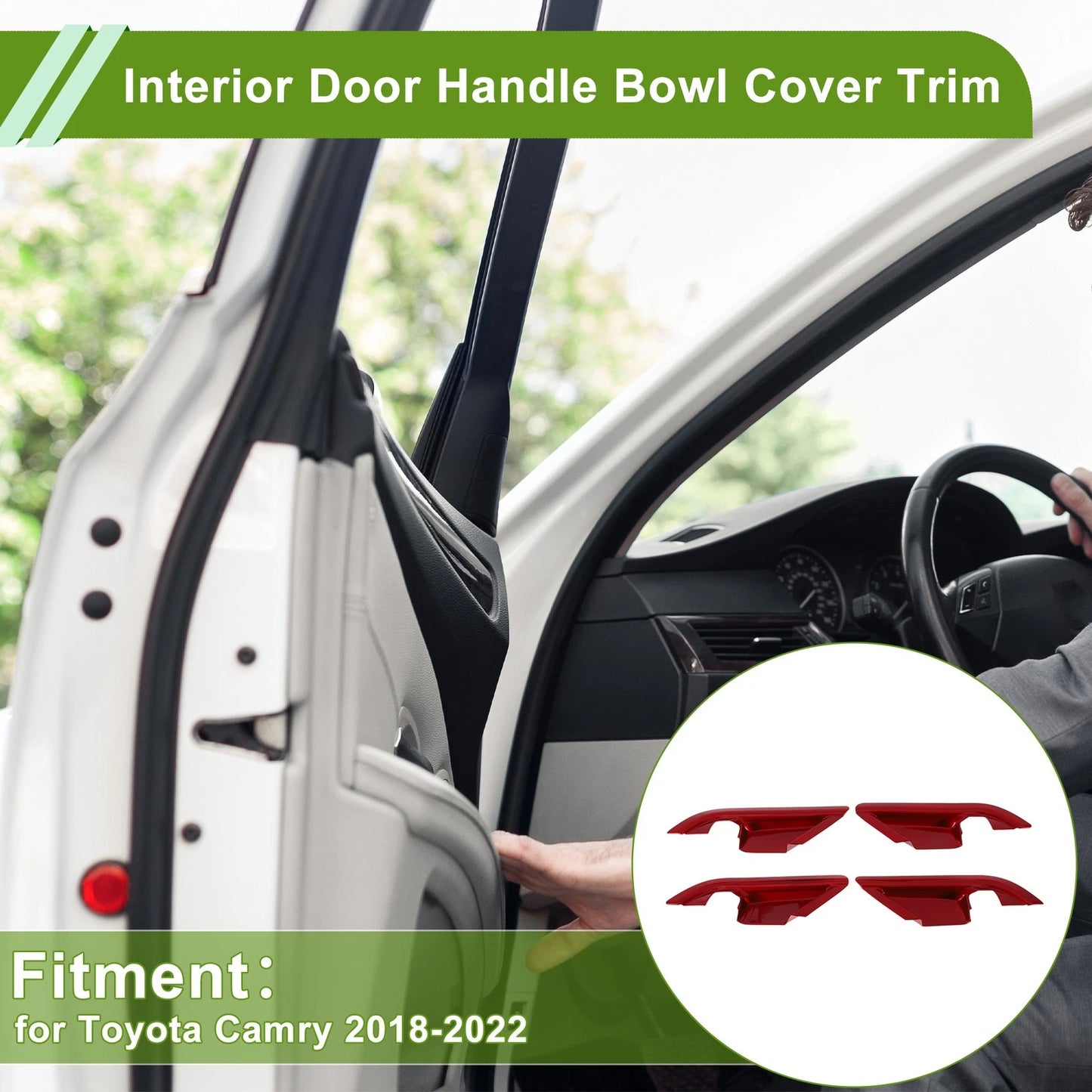 Red ABS Interior Door Handle Bowl Cover Trim for Toyota Camry (2018-2022) 4 x
