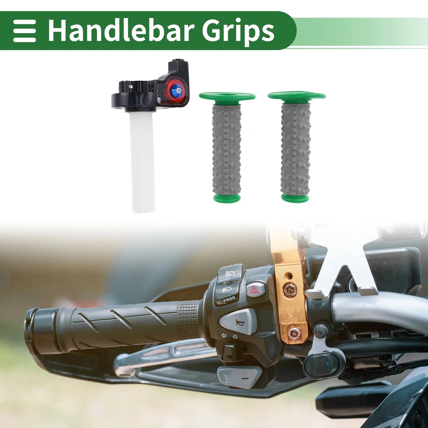 Hand Grips Cover Kit 7/8" 22mm Handlebar Cover Rubber Green for Motorcycle