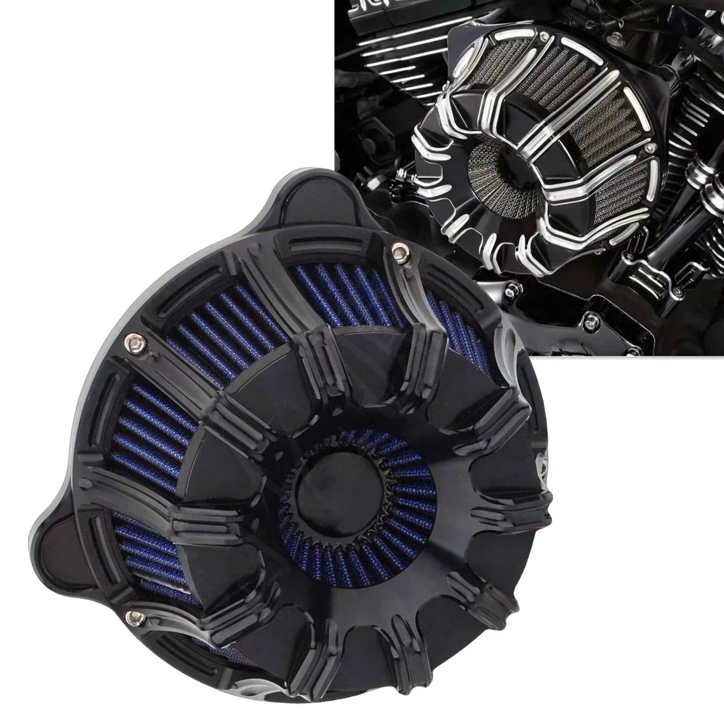 Air Cleaner Intake Filter for Harley Dyna/FXR/Softail (93-17) Black Blue