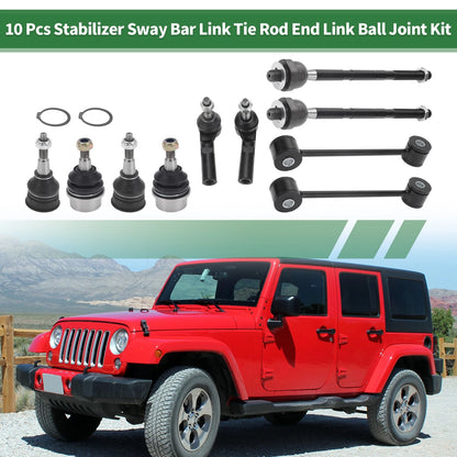 10 Pcs Suspension Kit Tie Rod Ends Sway Bar Links for Jeep