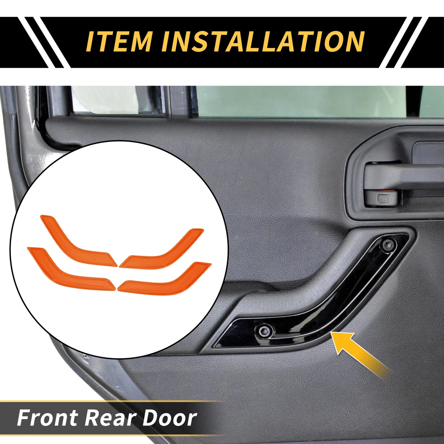 Orange Front Rear Door Handle Panel Bezel Cover Trims for Jeep Wrangler (2007-2023)