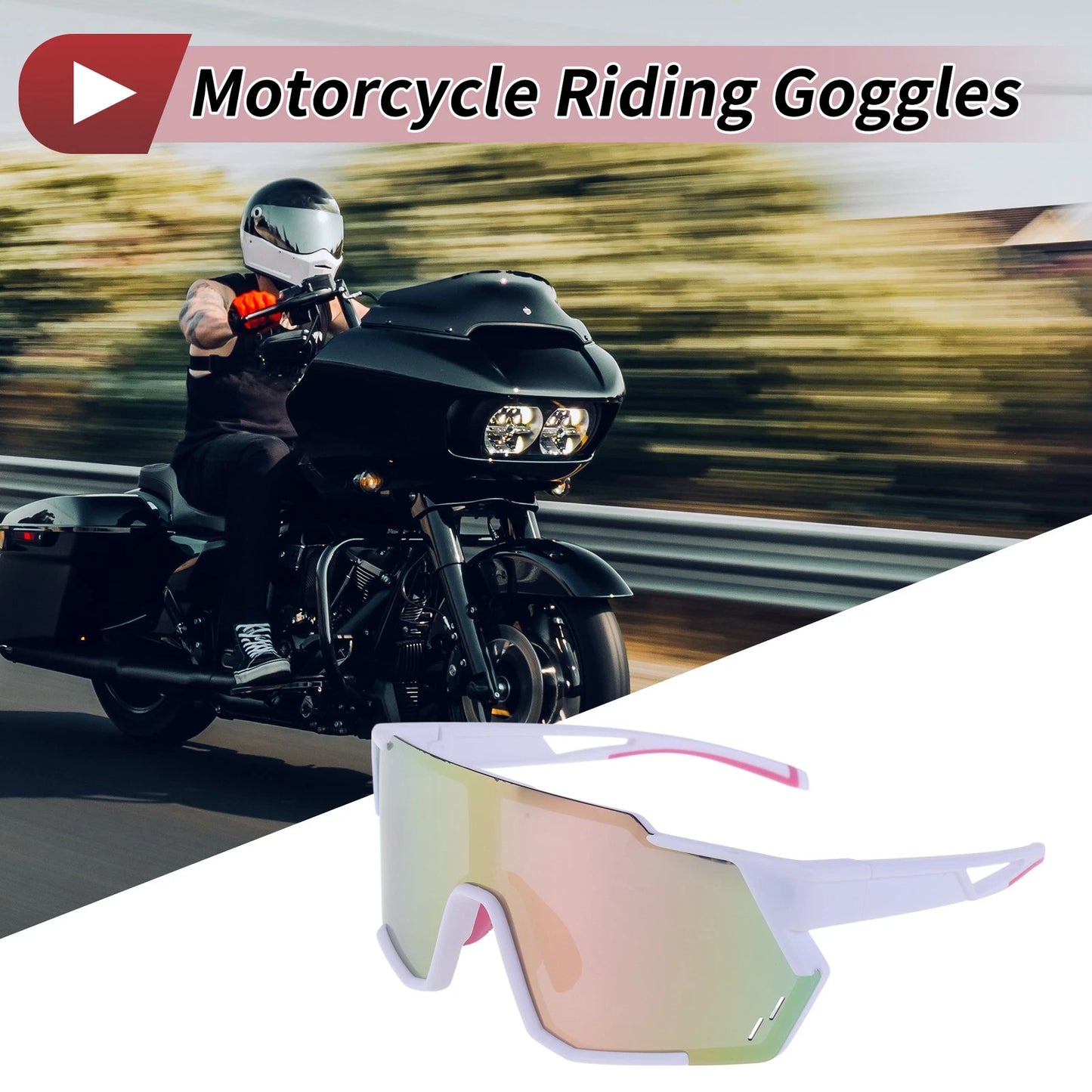 1 Pc Motorcycle Riding Goggles Pink White Tri-Acetyl Cellulos for Make Model