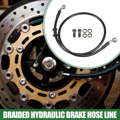 80cm Braided Hydraulic Brake Line for Motorcycle Black Silver Tone