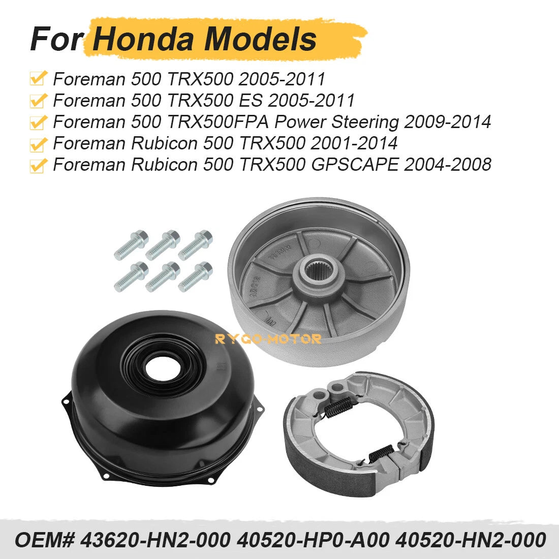 Rear Brake Drum & Cover w/Brake Shoes for Honda Foreman 500 TRX500 (2005–2013)