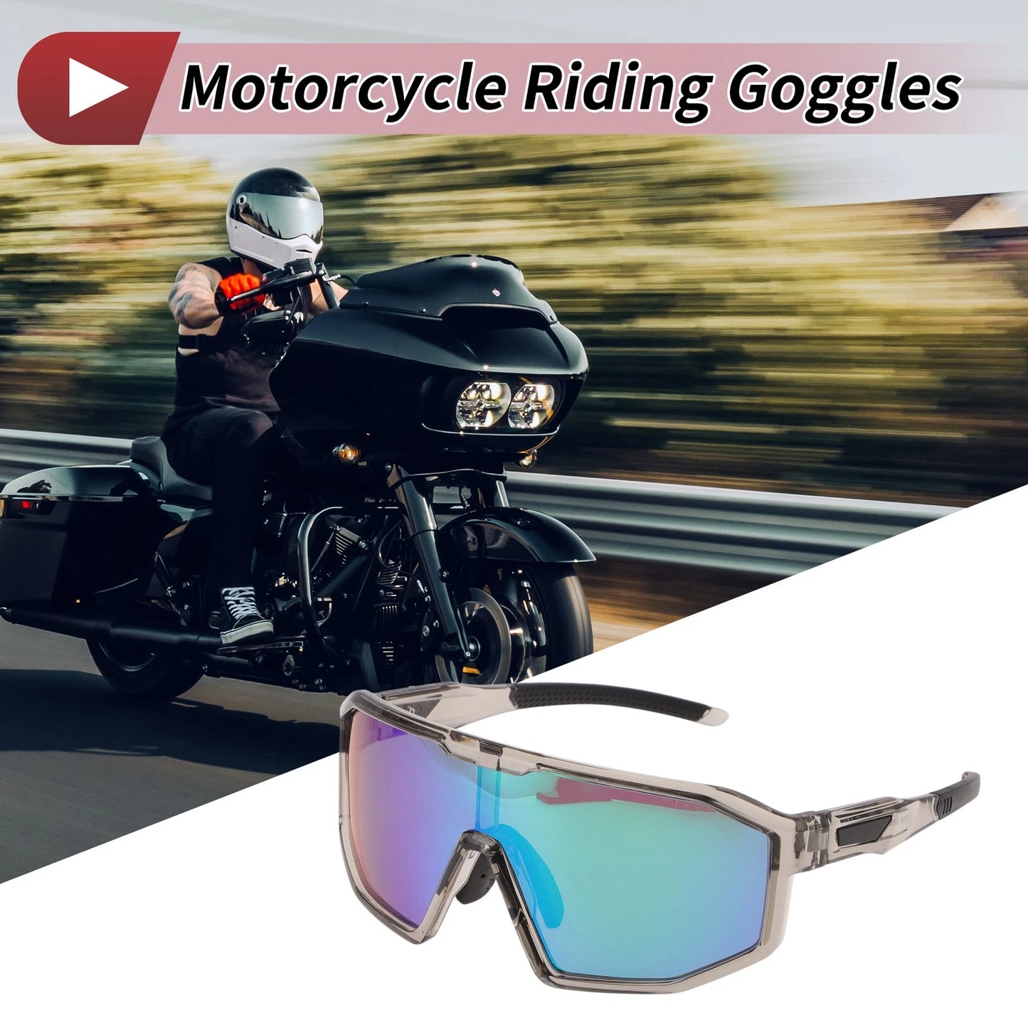 Goggles / Motorcycle Riding Goggles Green Lens Clear Gray Frame UV400