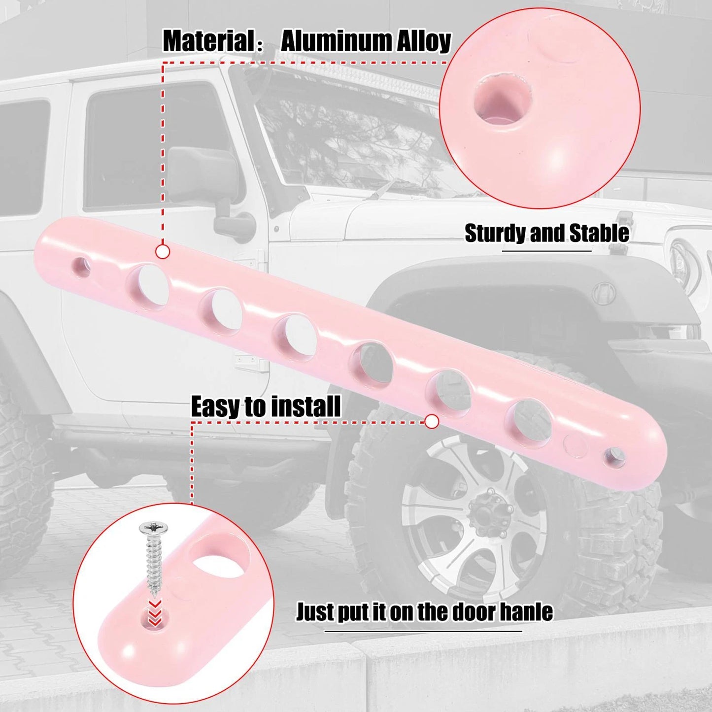 3 x Door Handle Insert Strip Trim Covers for Jeep Wrangler 2 Door (2007-2018)
