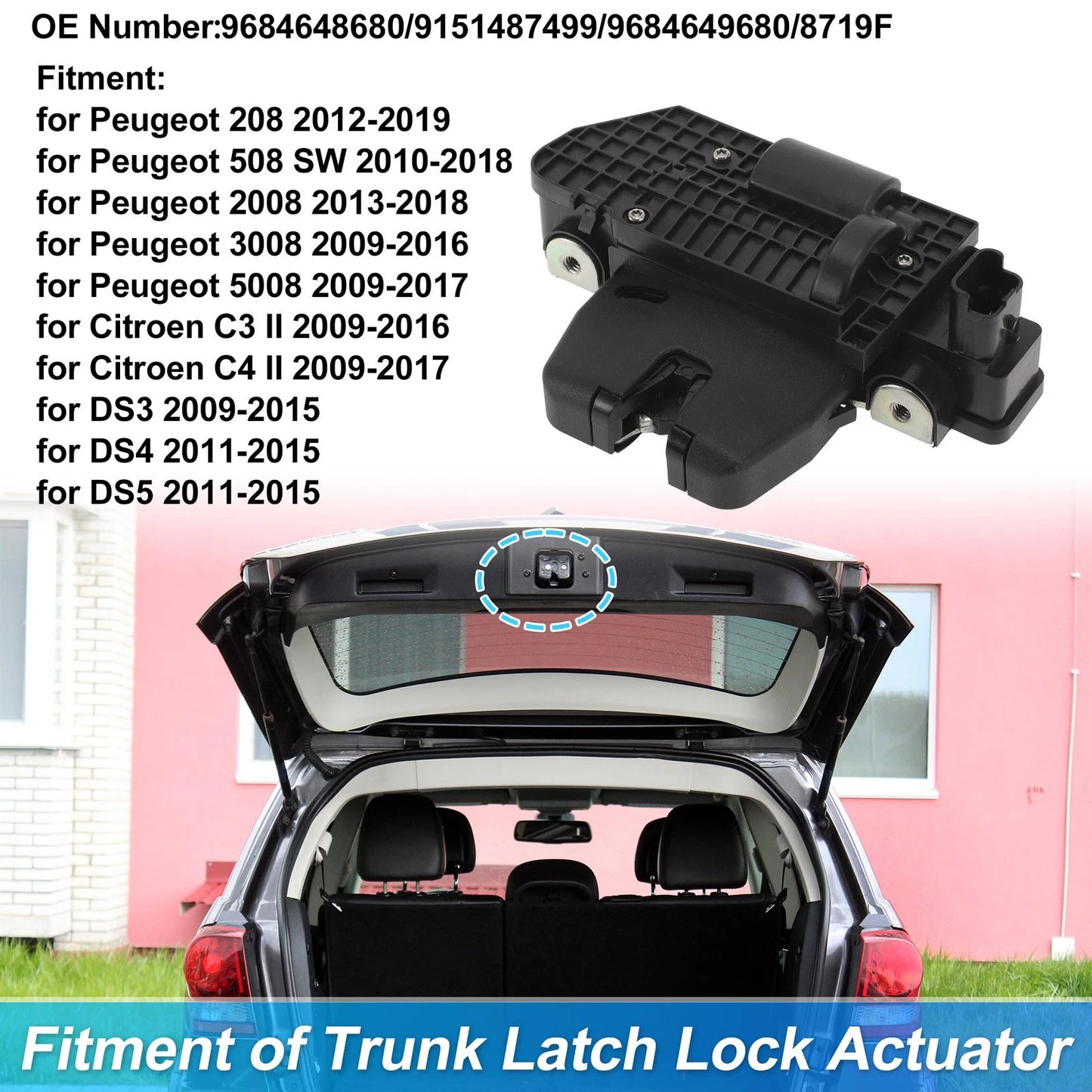 Rear Trunk Latch Lock Actuator for Peugeot 208 (2012-2019)
