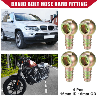 4 x Banjo Bolt Hose Barb Fitting 16mm ID 16mm OD for Car Motorcycle Metal