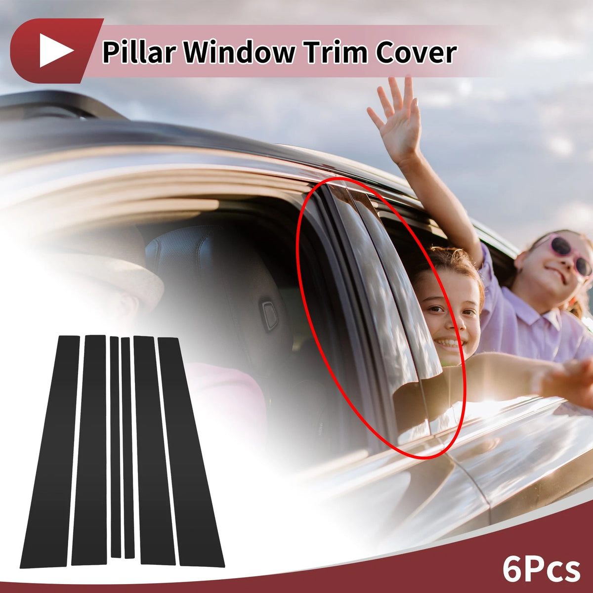 6 Pcs Car Door Pillar Window Trim for Ford Expedition (1997-2016) Black