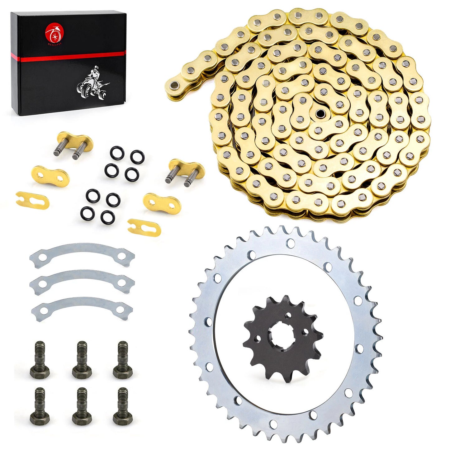 Gold O-Ring Chain 98 Links & Drive Sprocket Kit for Yamaha Warrior 350 89-04