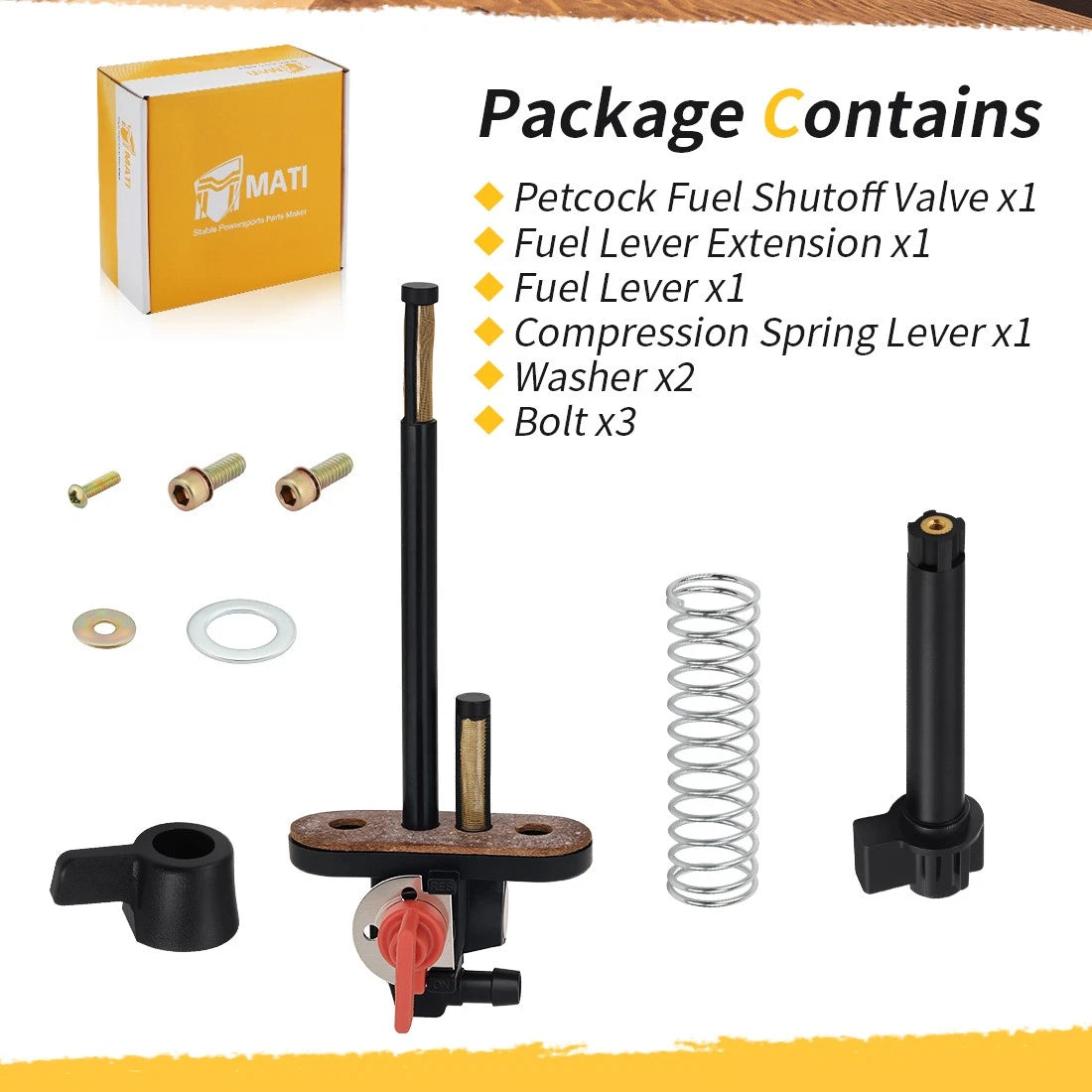 Petcock Fuel Shutoff Valve + Lever Extension w/ Spring Kit for Polaris