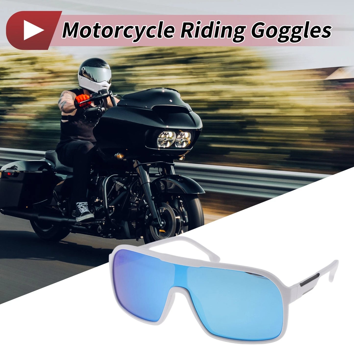 Set 1 x Motorcycle Riding Goggles Blue Lens Black Frame for Motorcycle