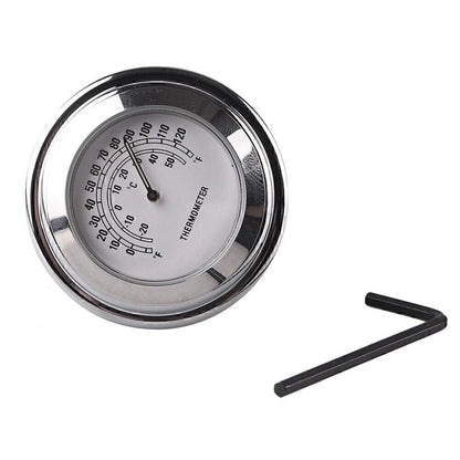 7/8" Handlebar Temp Dial Clock Thermometer for Motorcycle Chrome White