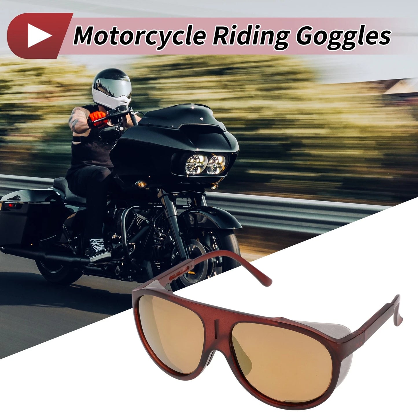 Motorcycle Riding Goggles Brown Lens Reddish Brown Frame Tri-acetel Cellulose