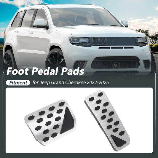 2 x Auto Foot Pedal Pads Covers for Jeep Grand Cherokee (2022-2025) Silver Tone