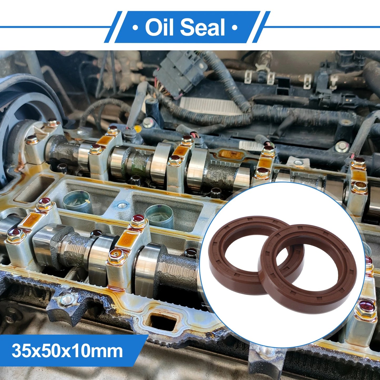 Oil Seal / 35x50x10mm / Rotary Shaft Seal FKM Rubber Brown 2x