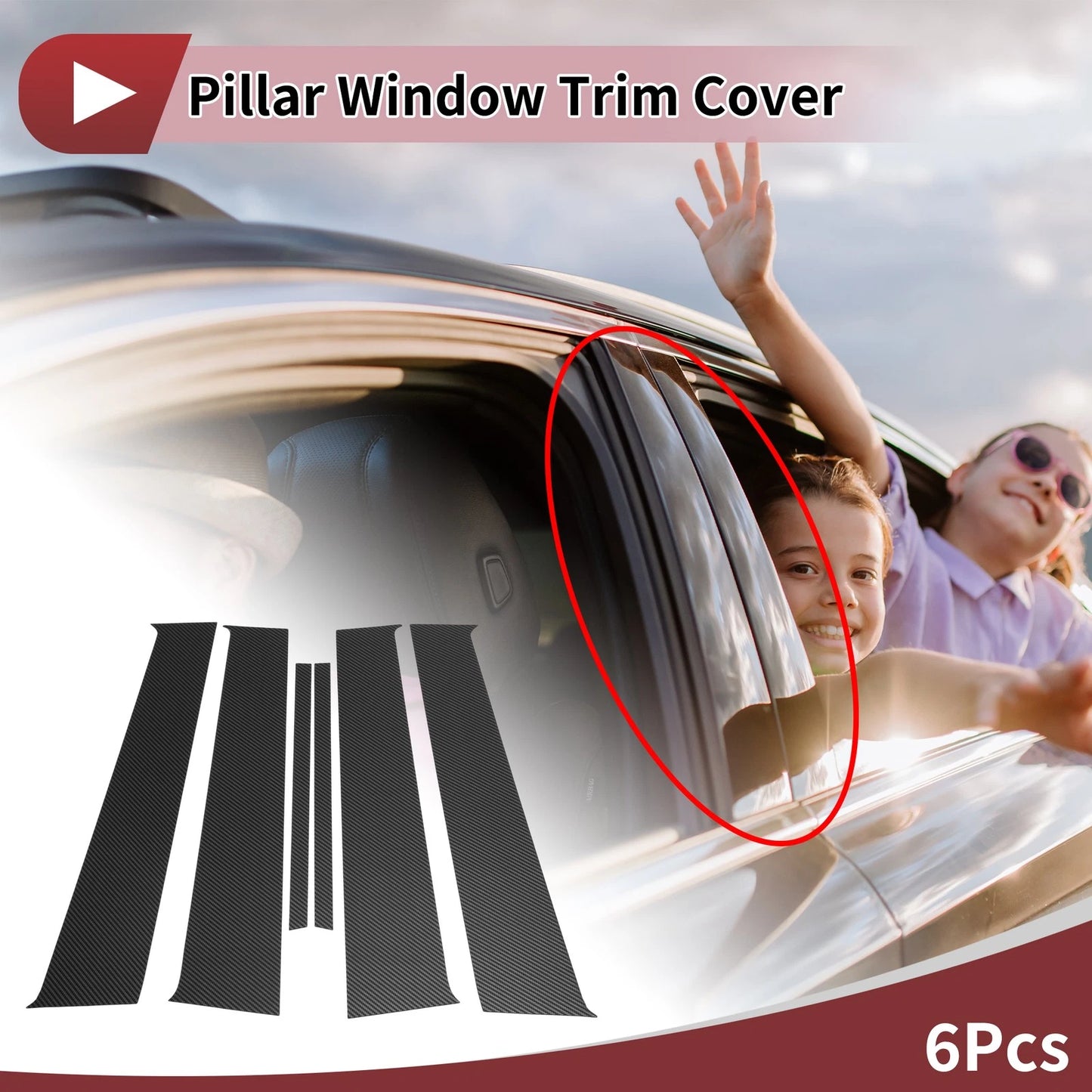 Black Carbon Fiber Door Pillar Window Trim for Nissan March (2010-2015)