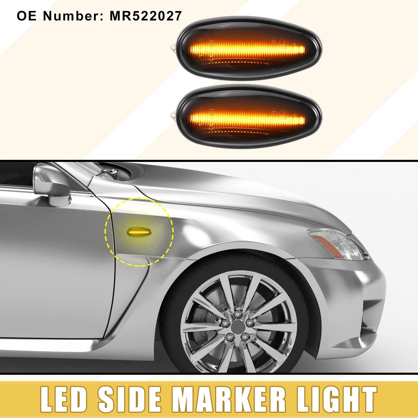 Amber Front Sequential LED Side Marker Lights for Mitsubishi