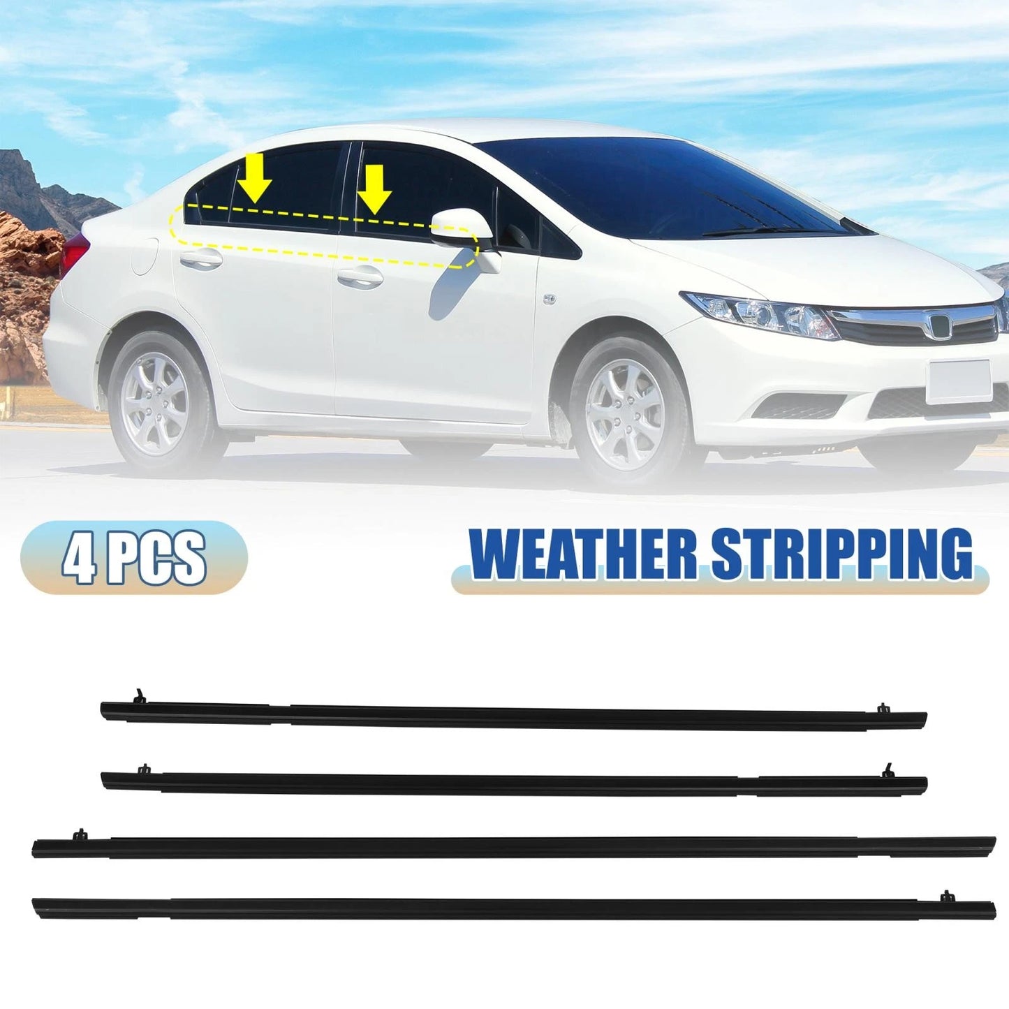 4pcs Weatherstrip Window Molding Trim for Honda Civic (2006-2011)