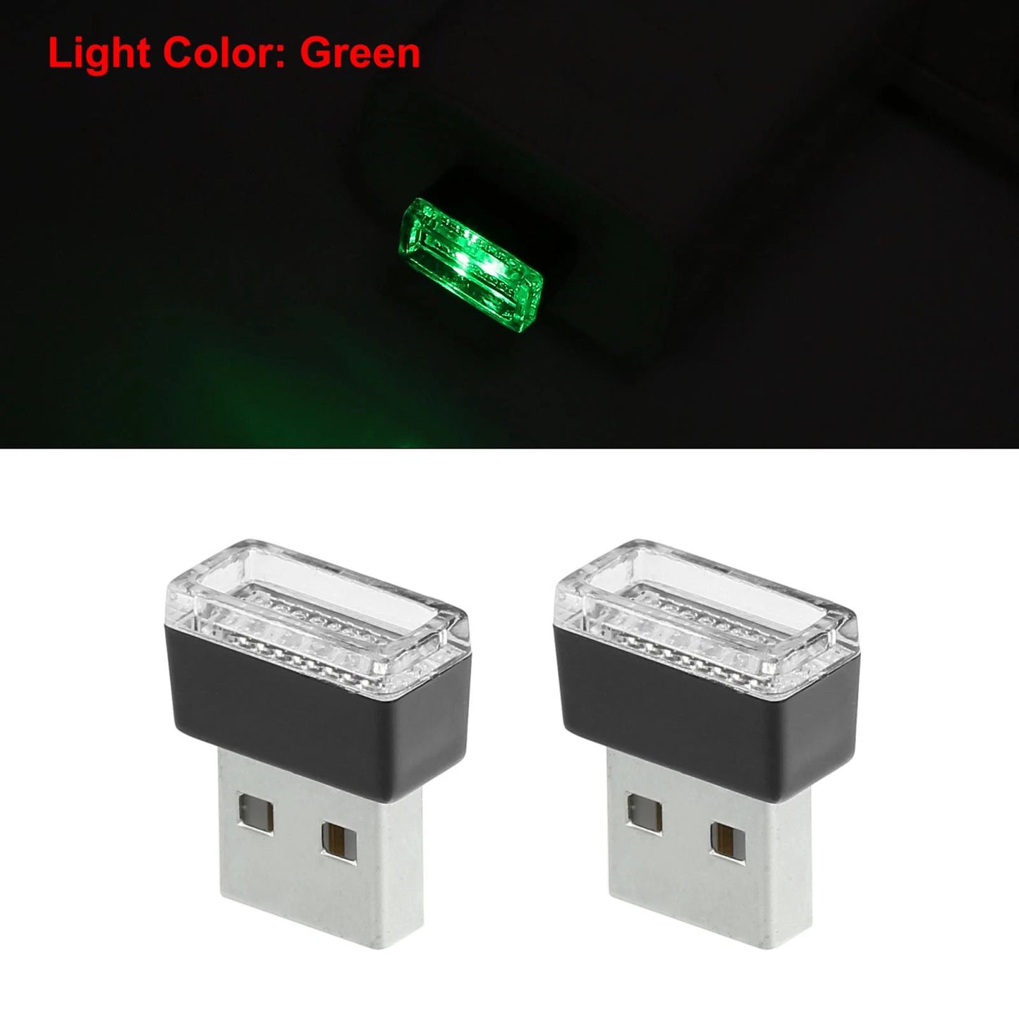 5 x Green Mini USB LED Lights for Universal Car Interior Decoration