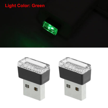 5 x Green Mini USB LED Lights for Universal Car Interior Decoration